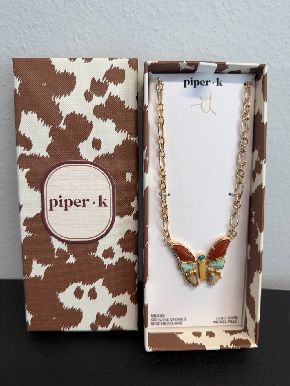 Piper K | Genuine Stone Butterfly Paperclip Chain Necklace | Southwestern Boho 🦋